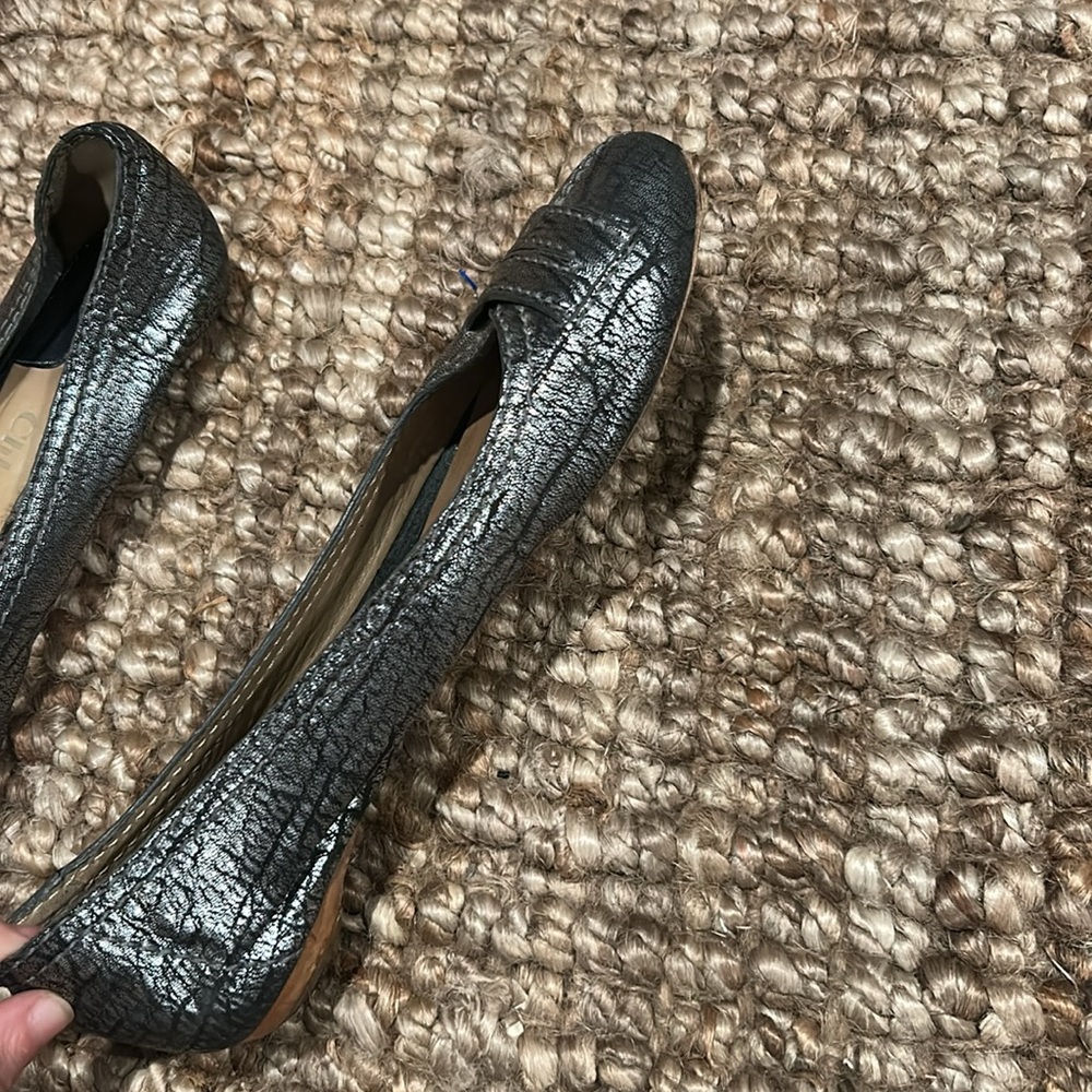 Chloe Silver Ruffled Textured Ballet Flats - Picture 7 of 9